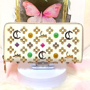 Christian Louboutin White and Gold Studded Wallet